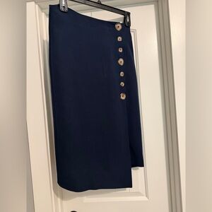 Navy Button Wrap Skirt